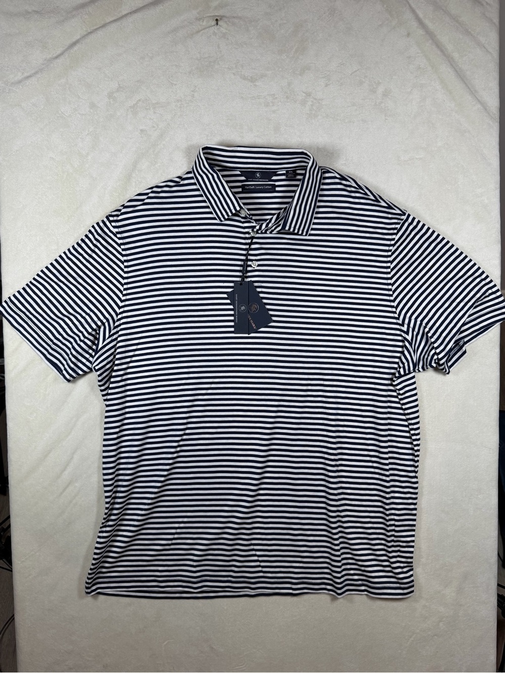 NWT Hart Schaffner Marx XXL Luxury Cotton Navy & White Striped Polo Shirt